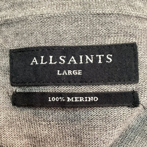 Allsaints Merino Wool Crewneck Sweater Mens Large Gray RWS Certified - Picture 7 of 12
